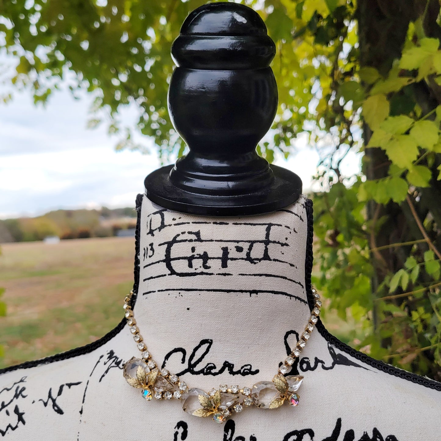 Vintage 50s Rhinestone Choker with Leaf Details