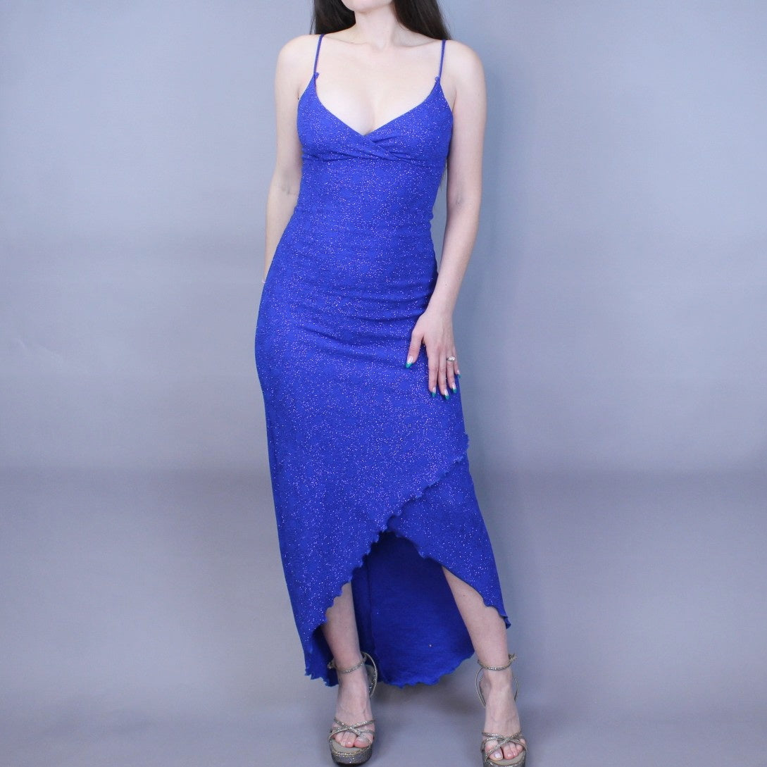 Vintage Y2k Blue Glitter Party Dress Hi-Low Bodycon by Hyphen