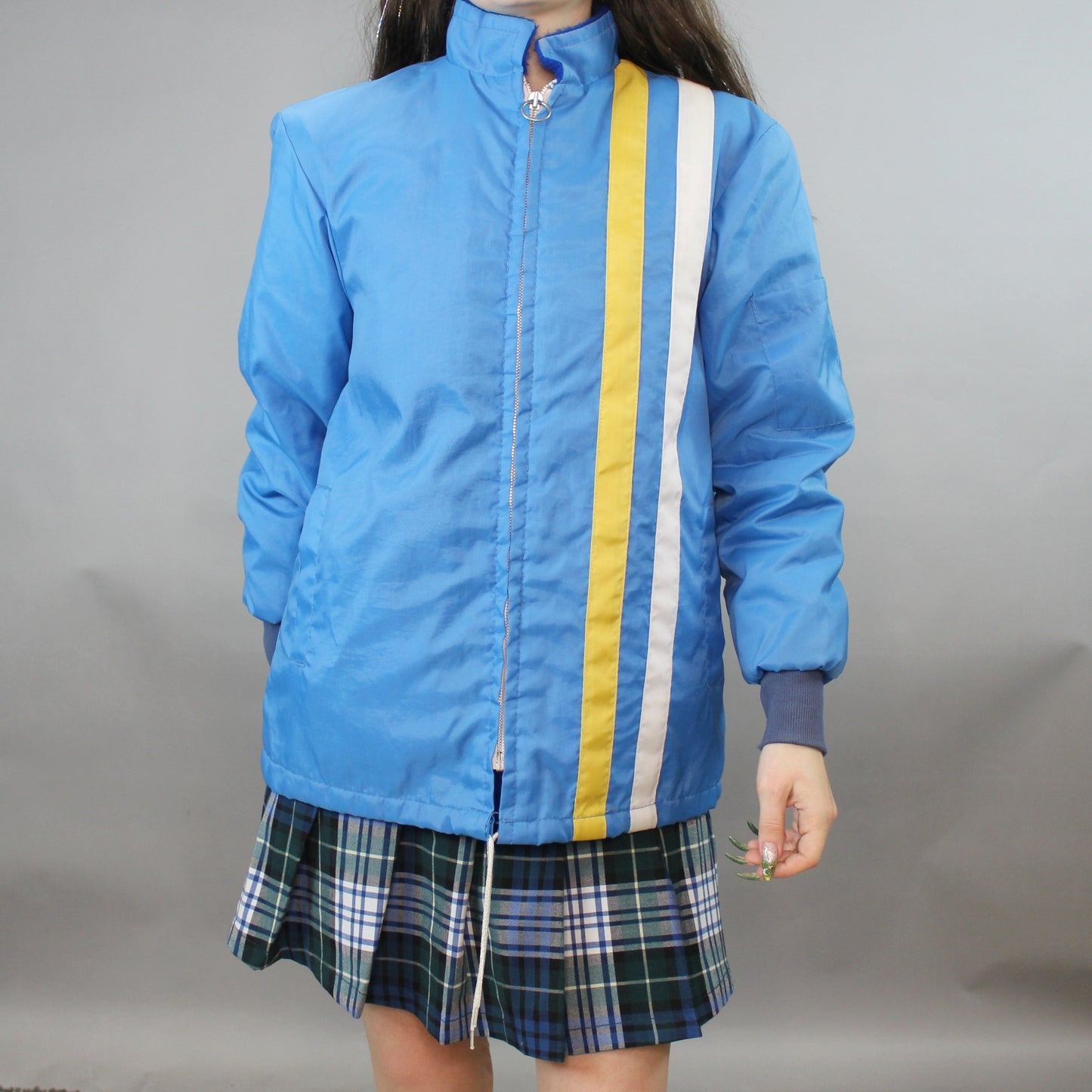 Vintage 70s Faux Fur Lined Racing Jacket with O-ring Zip