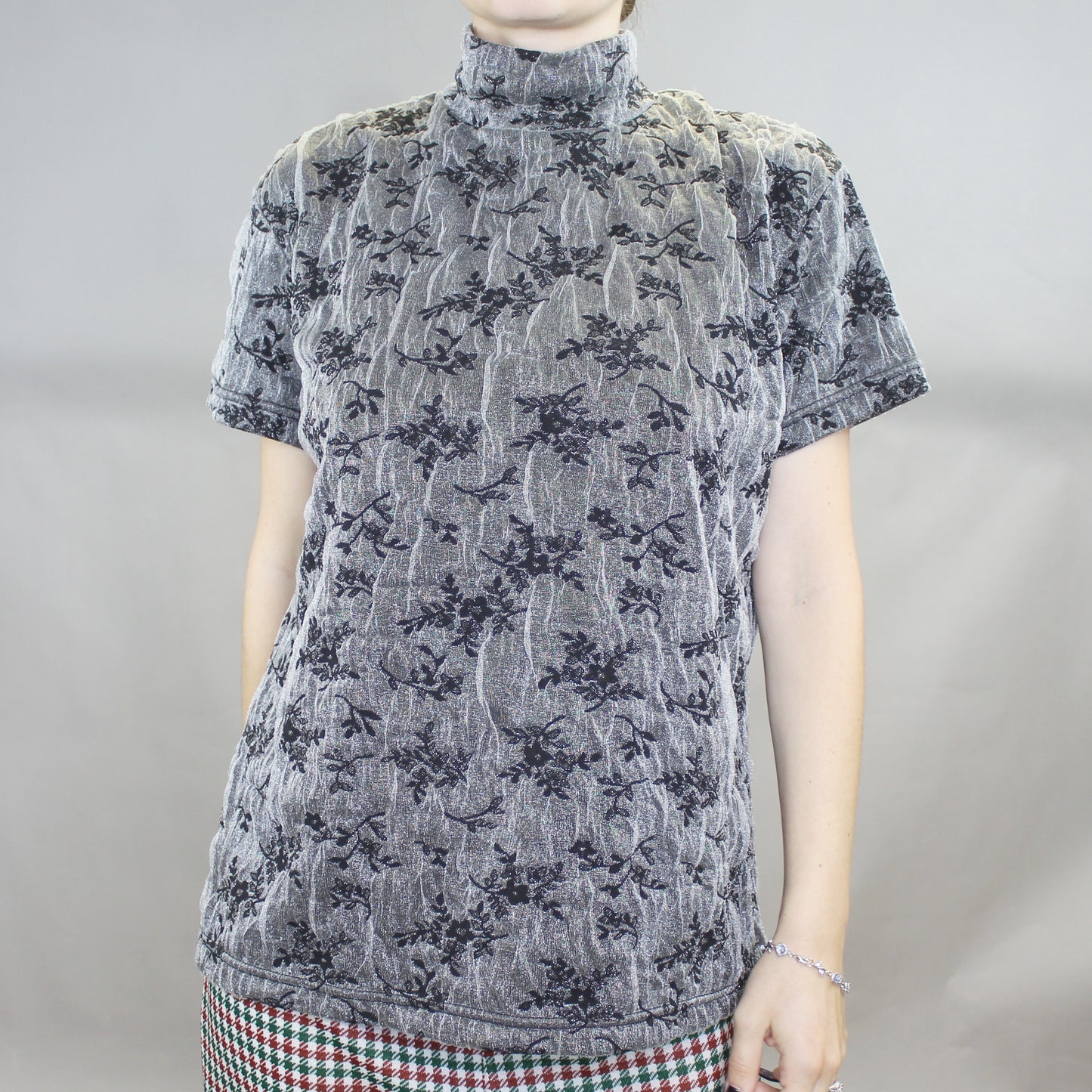 Vintage 90s Silver Mock Neck Tee by Frazier Lawrence