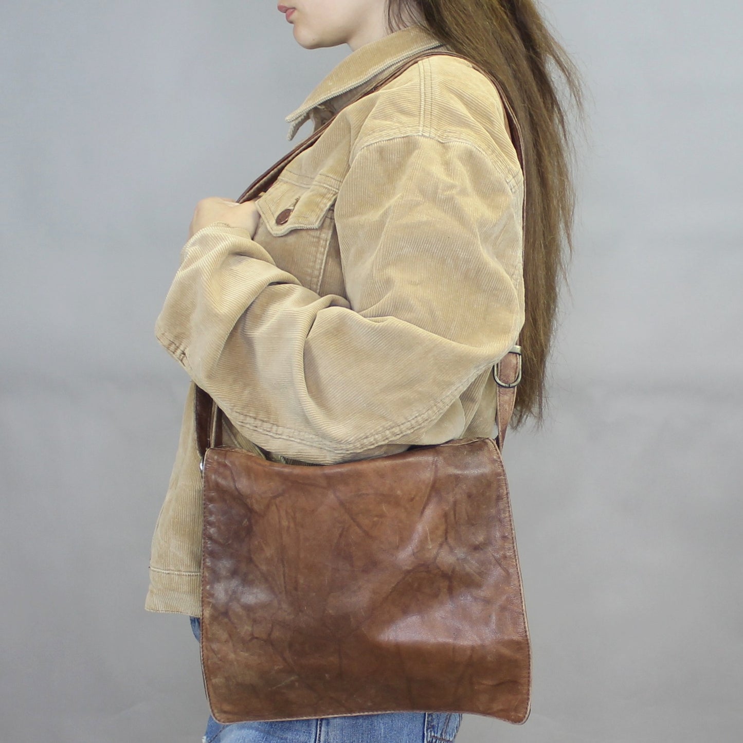 Vintage 80s Brown Leather Messenger Bag by East West