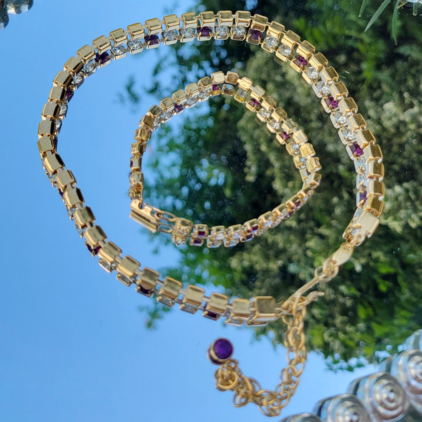 Vintage 90s Matching Jewelry Set Signed Tennis Bracelet and Crystal Choker by Trifari