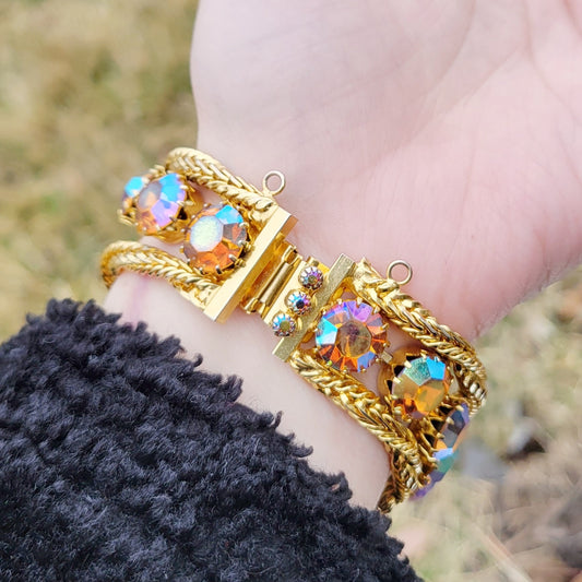 Vintage 60s Signed Hattie Carnegie Aurora Borealis Bracelet