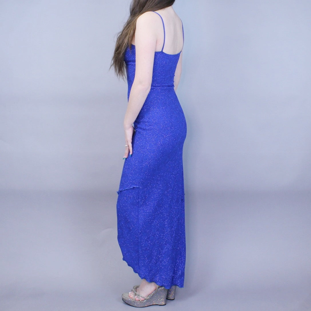 Vintage Y2k Blue Glitter Party Dress Hi-Low Bodycon by Hyphen