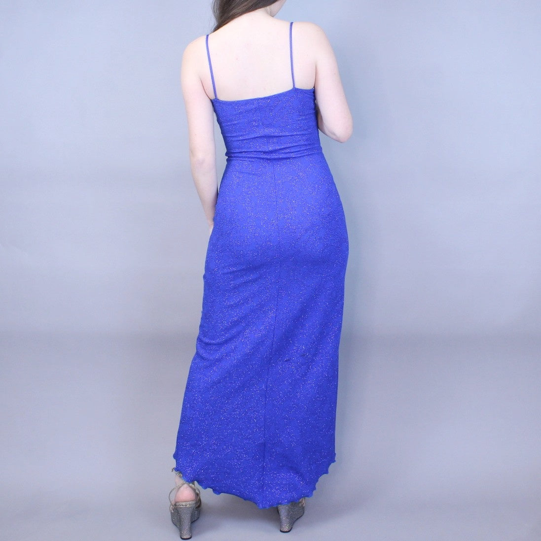 Vintage Y2k Blue Glitter Party Dress Hi-Low Bodycon by Hyphen