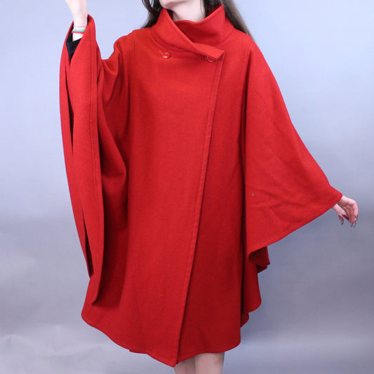 Vintage 80s Little Red Cape Coat