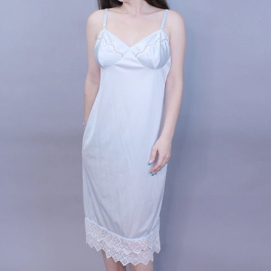 Vintage 70s Pastel Baby Blue Coquette Slip Dress by Vassarette