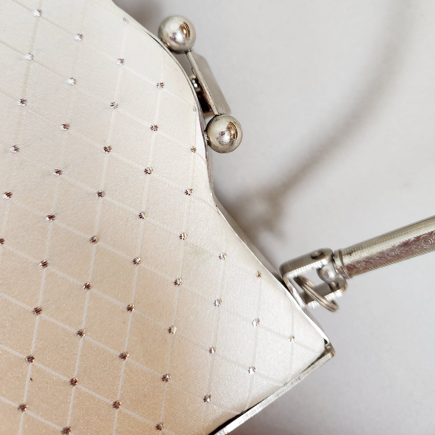 Vintage 60s Framed White Satin Silver Purse