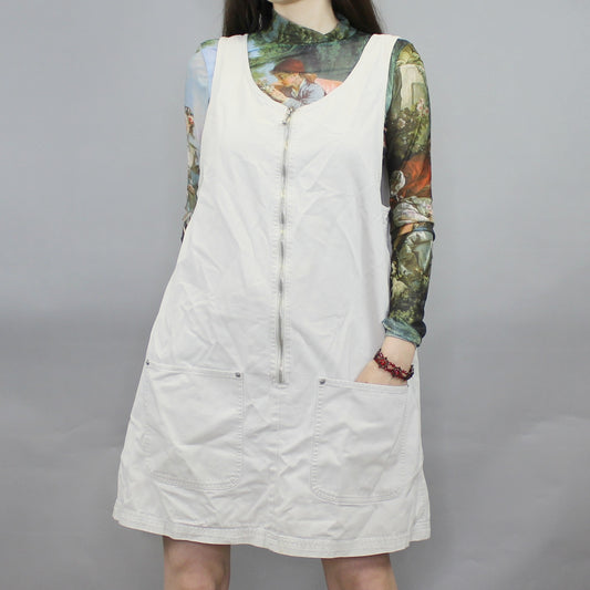 Vintage 90s Pinafore Zip Front Mini Dress by Express