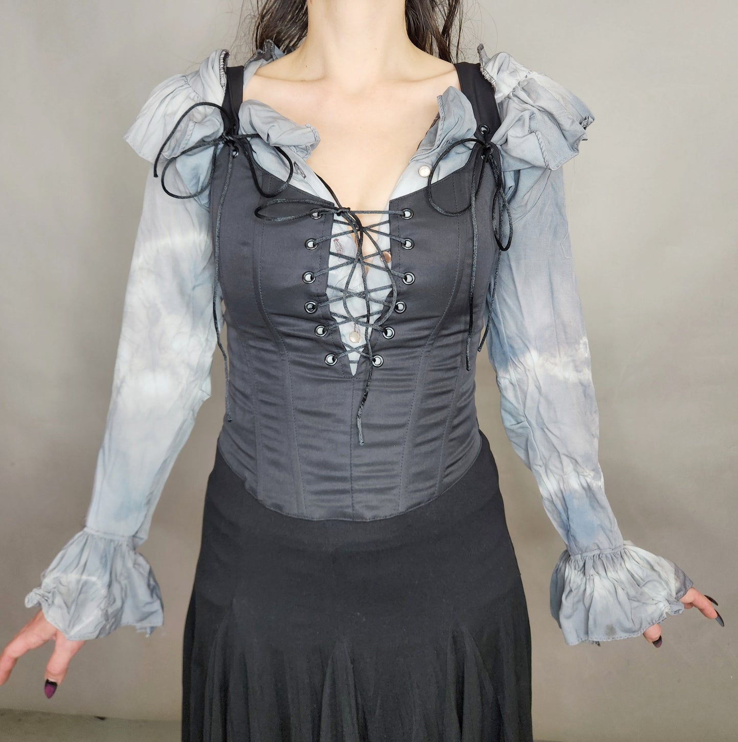 Vintage 70s Dyed Gothic Vampire Ruffle Blouse by Rhoda Lee