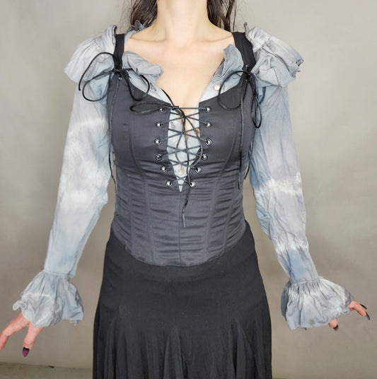 Vintage 70s Dyed Gothic Vampire Ruffle Blouse by Rhoda Lee