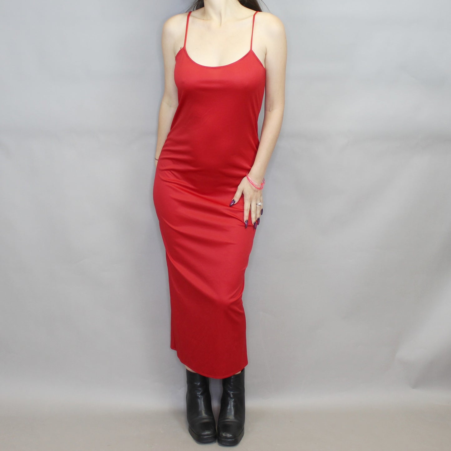 Vintage 80s Red Maxi Length Slip Dress