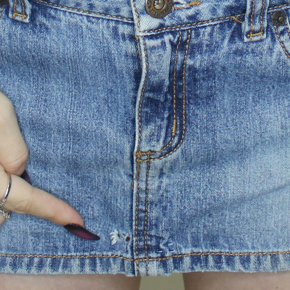 Vintage Y2k Low Rise Denim Bimbo Micro Mini Skirt by Spacegirlz