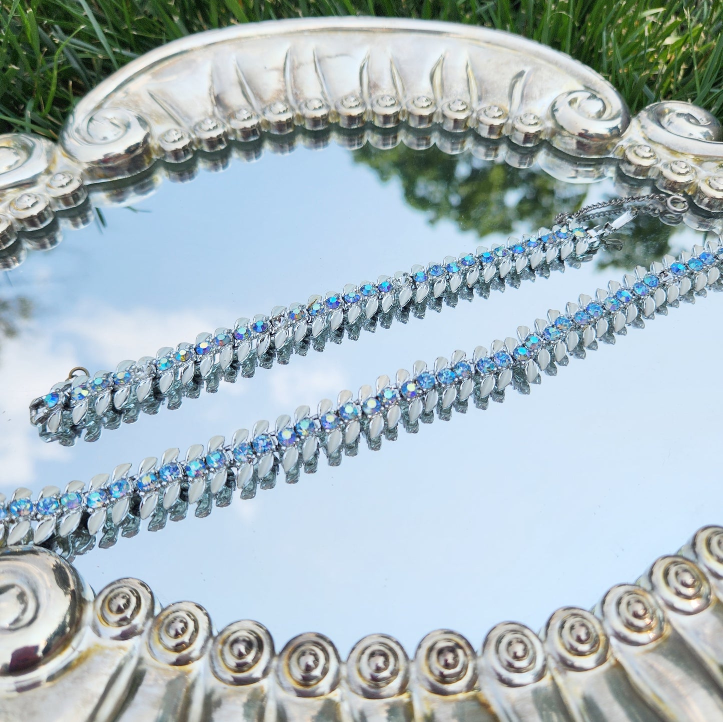 Vintage 60s Aurora Borealis Rhinestone Jewelry Set Bracelet & Choker