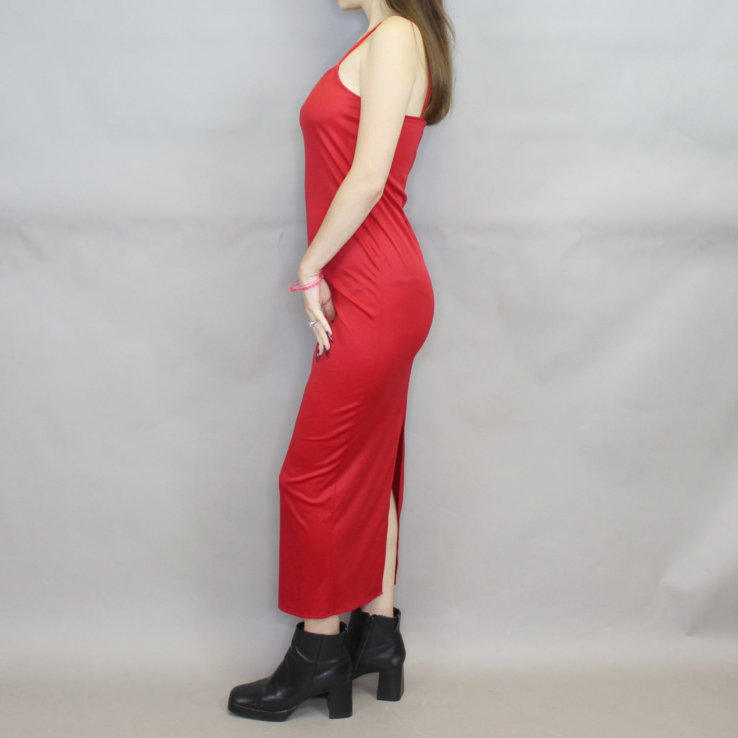 Vintage 80s Red Maxi Length Slip Dress