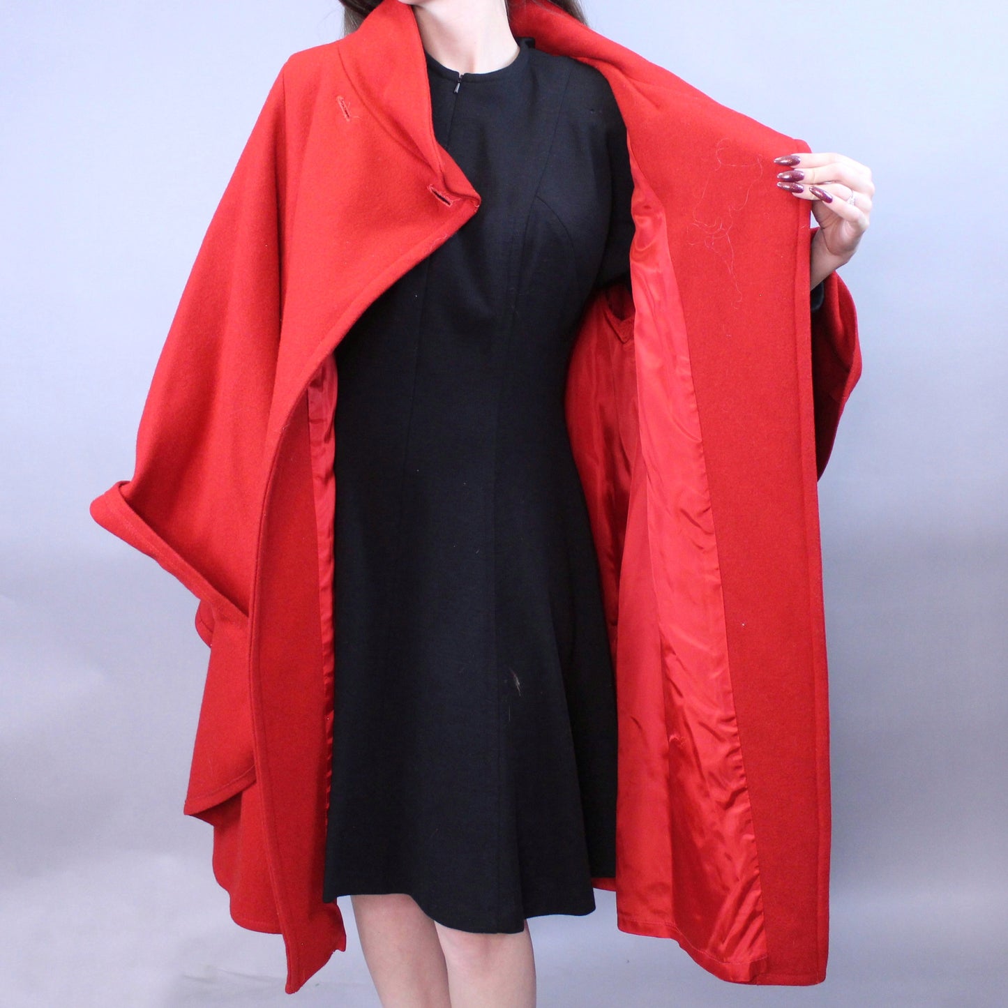 Vintage 80s Little Red Cape Coat