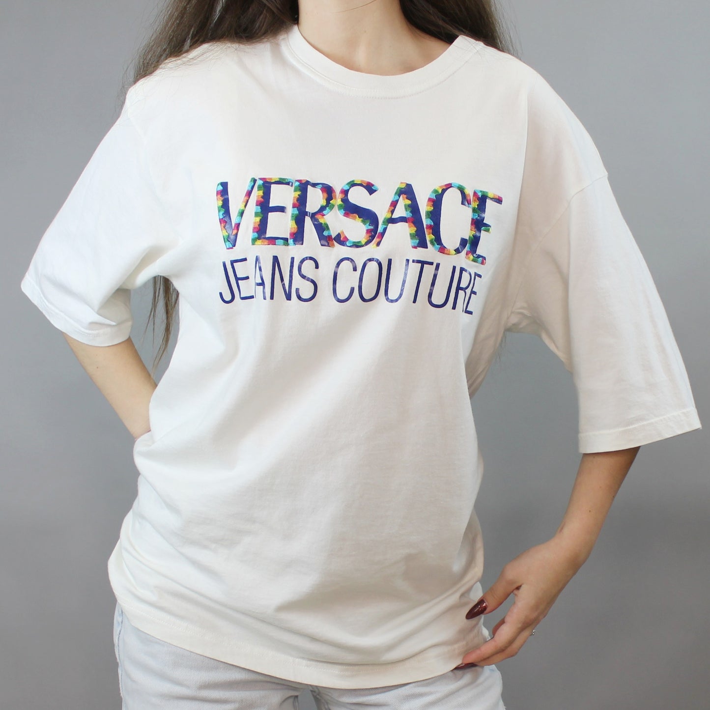Vintage 90s Versace Jeans Couture Designer Embroidered T-Shirt
