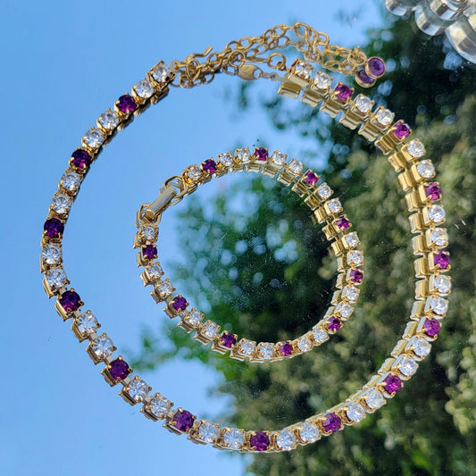 Vintage 90s Matching Jewelry Set Signed Tennis Bracelet and Crystal Choker by Trifari