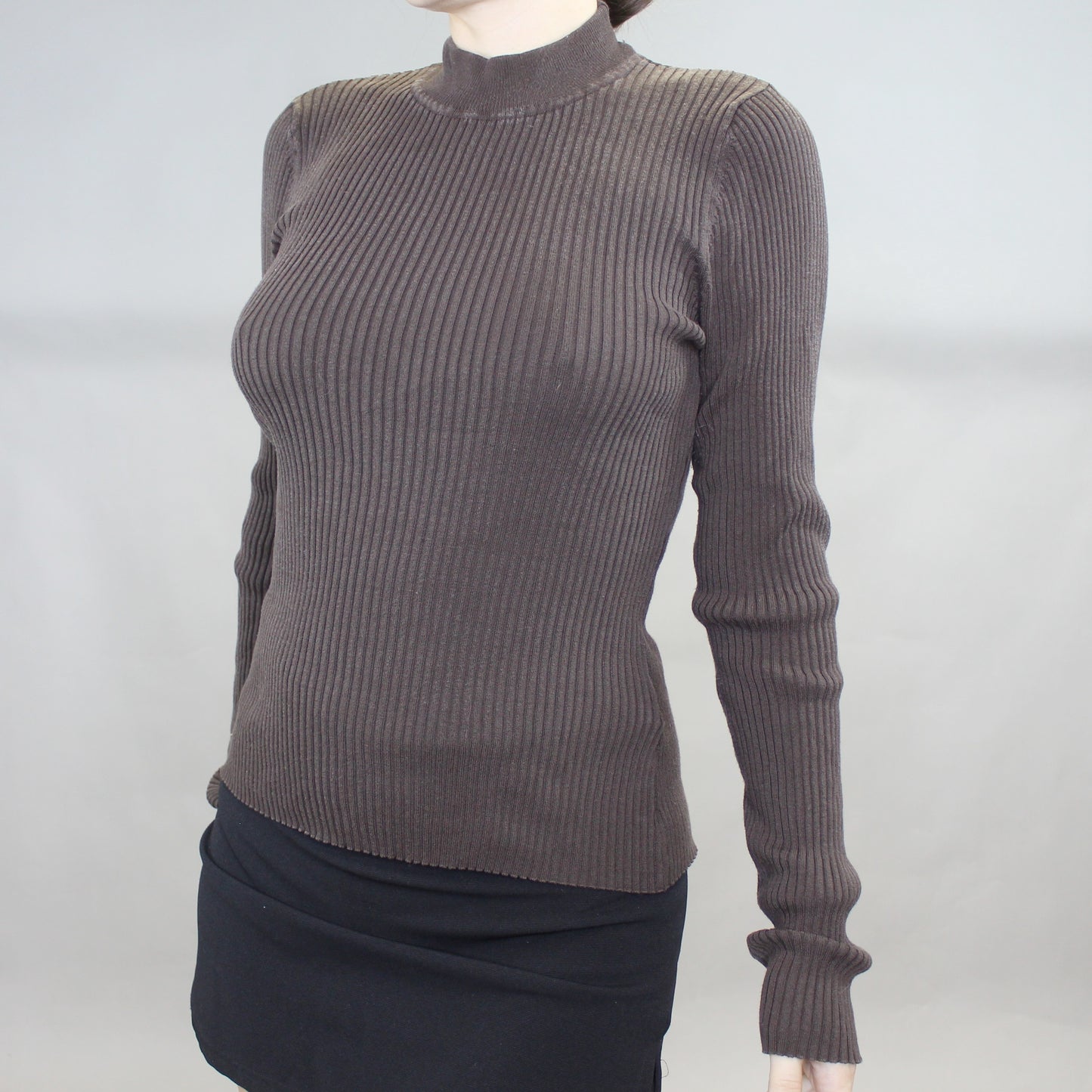 Vintage Y2k Long Sleeve Ribbed Mock Neck by August Silk