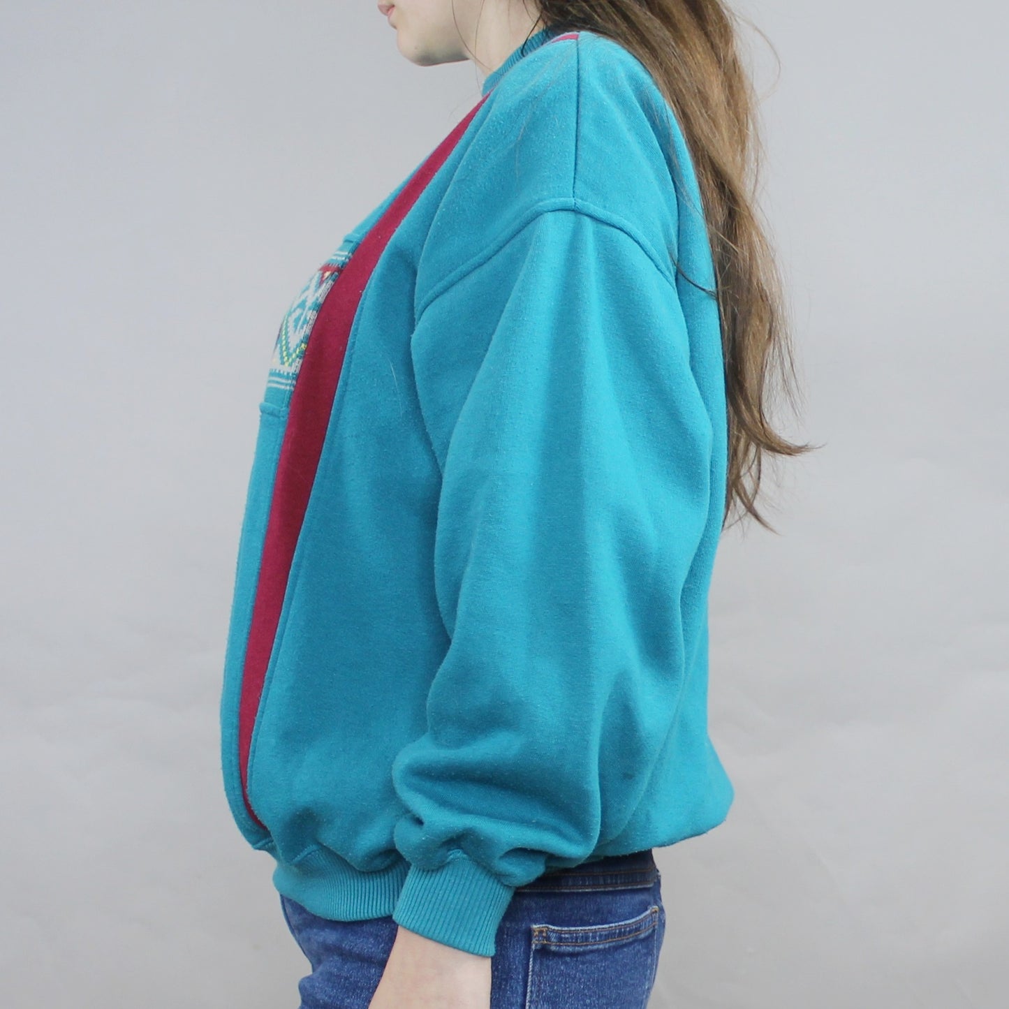 Vintage 80s Mock Neck Turquoise Sweatshirt