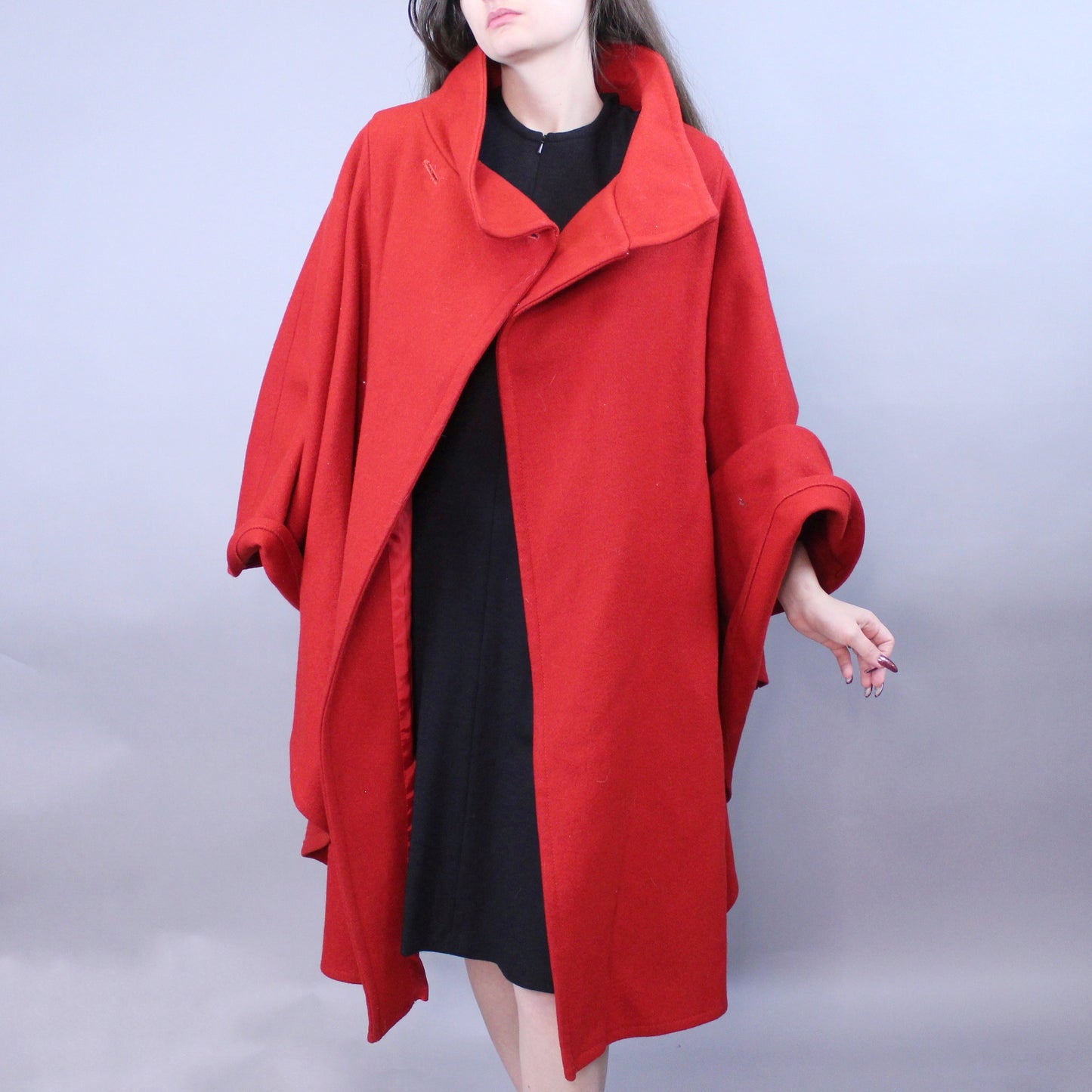 Vintage 80s Little Red Cape Coat