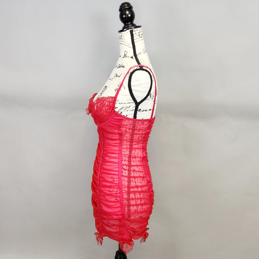 Red Ruched Micromesh Chemise Lingerie from Sexy Little Things by Victoria's Secret