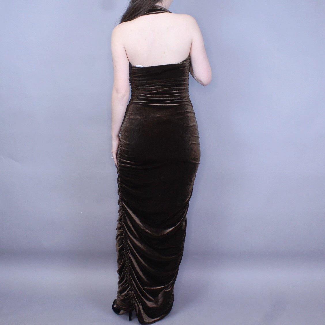 Vintage 90s Brown Velvet Evening Gown by Hugo Buscati Collection