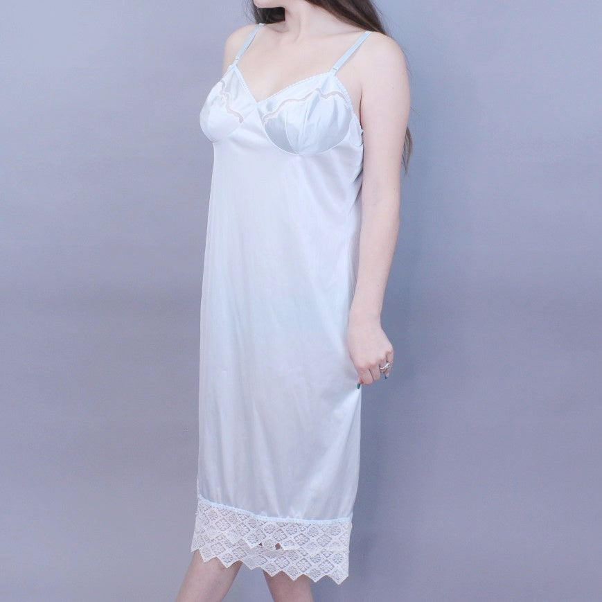 Vintage 70s Pastel Baby Blue Coquette Slip Dress by Vassarette