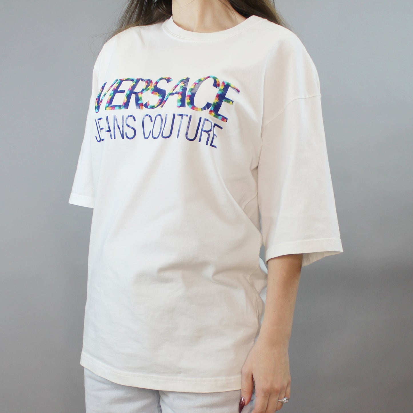 Vintage 90s Versace Jeans Couture Designer Embroidered T-Shirt