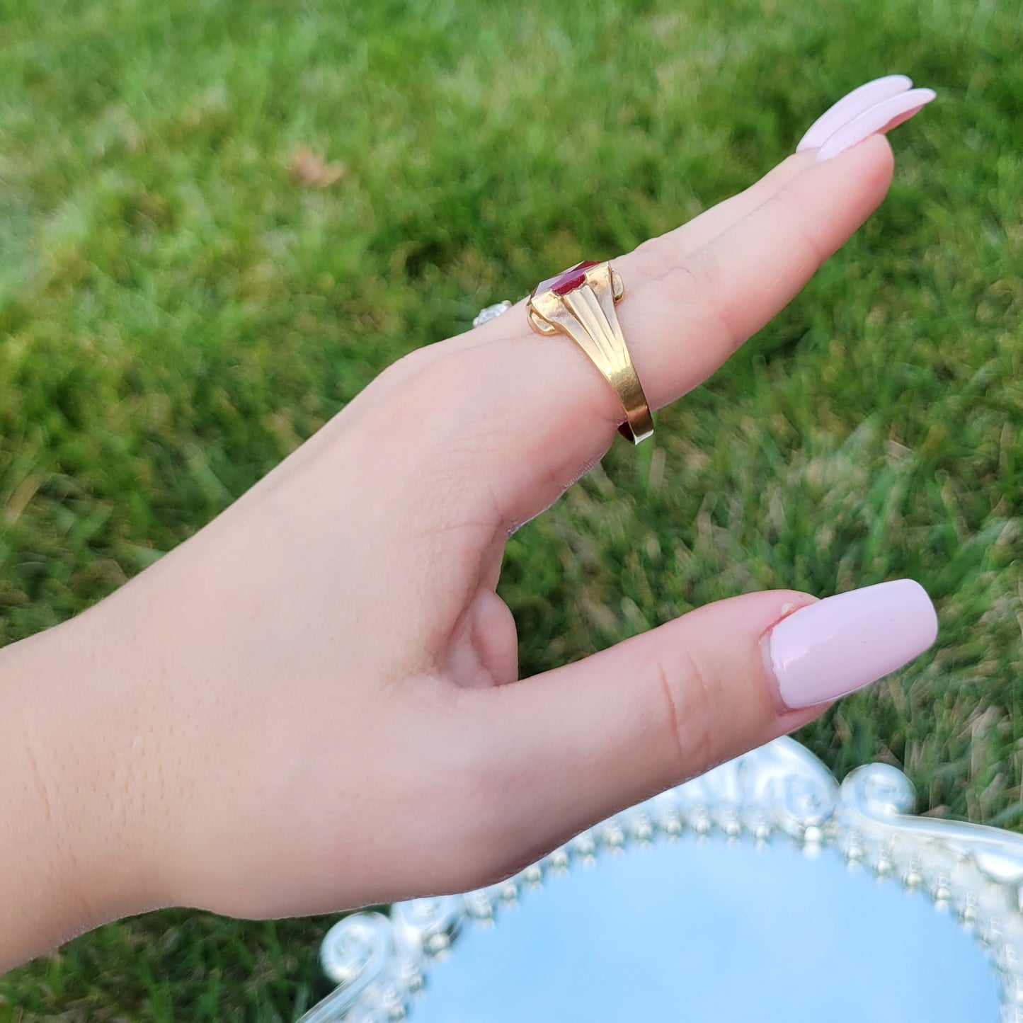 Antique Art Deco 10k Gold Giant Ruby Ring Men's Ring in Original Vintage 20s Celluloid Box by John A. Schultz