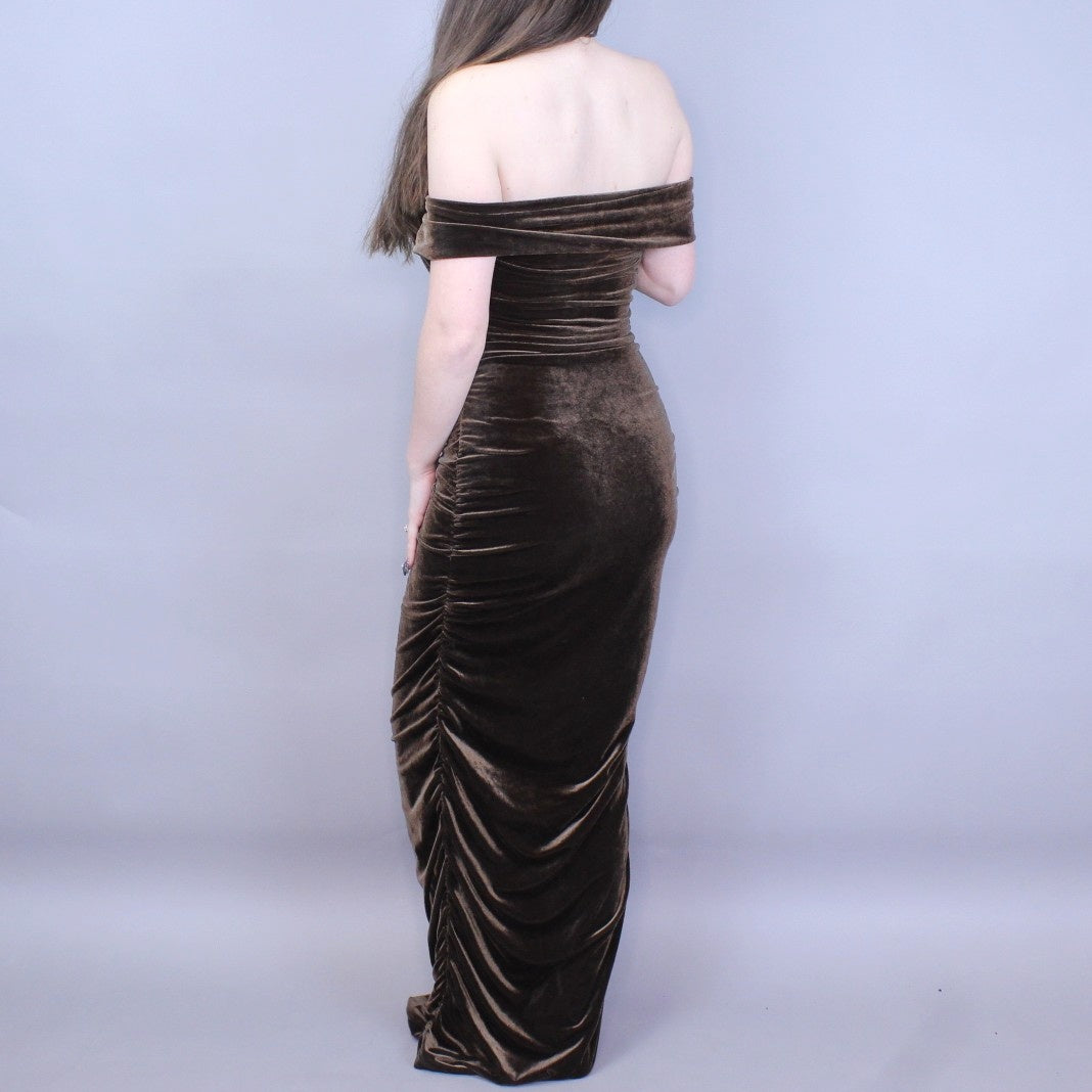 Vintage 90s Brown Velvet Evening Gown by Hugo Buscati Collection