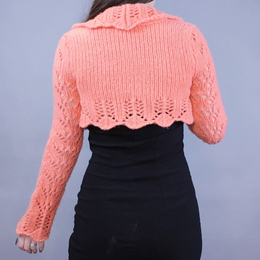 Vintage Y2k Cropped Cardigan Bell Sleeve Orange Crochet Bolero Sweater by Guess Jeans