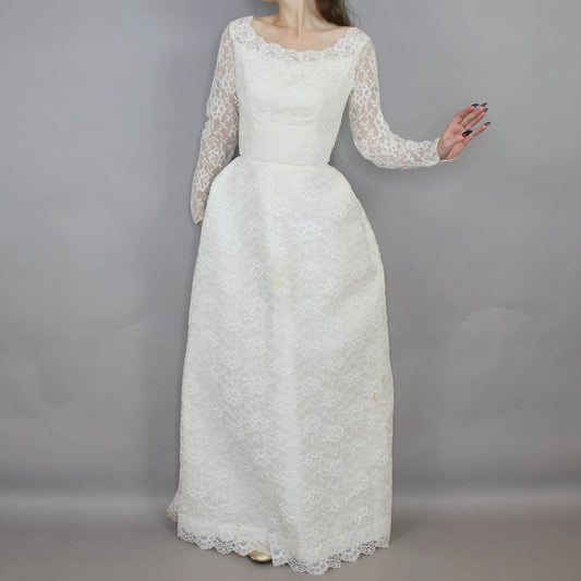Vintage 60s Lace A-line Wedding Dress