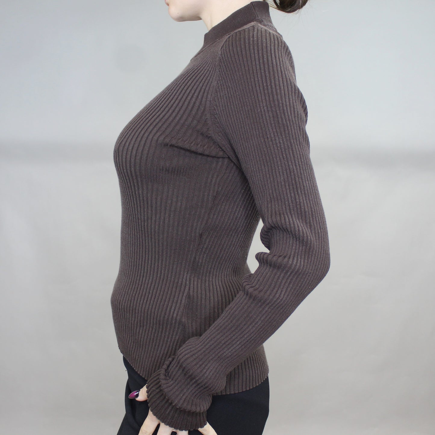 Vintage Y2k Long Sleeve Ribbed Mock Neck by August Silk