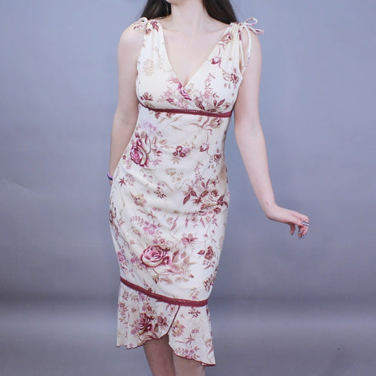 Vintage Y2k Floral Midi Dress with Ruffle Hem by Taboo