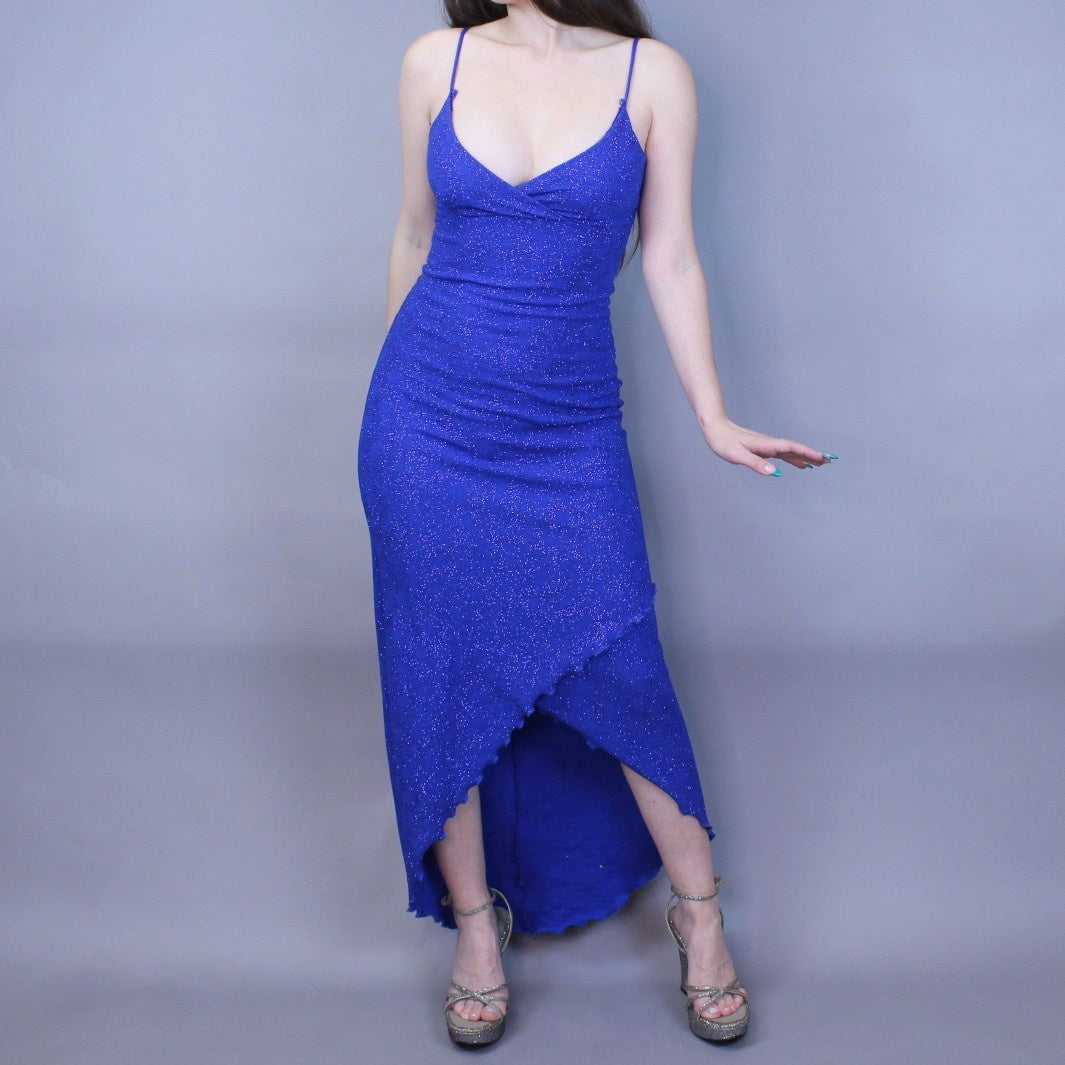 Vintage Y2k Blue Glitter Party Dress Hi-Low Bodycon by Hyphen