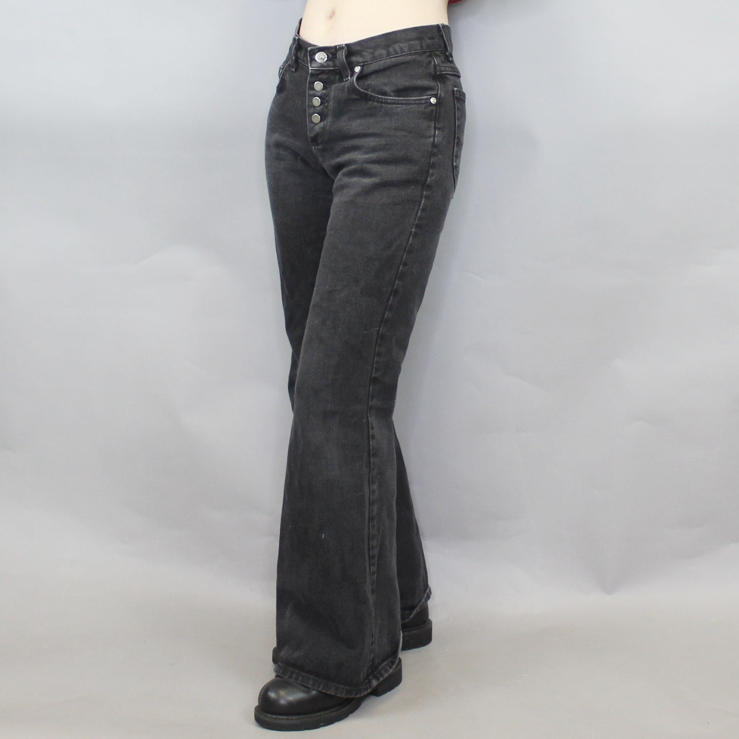 Vintage 90s Low Rise Bell Bottom Black Jeans by Lee Riveted