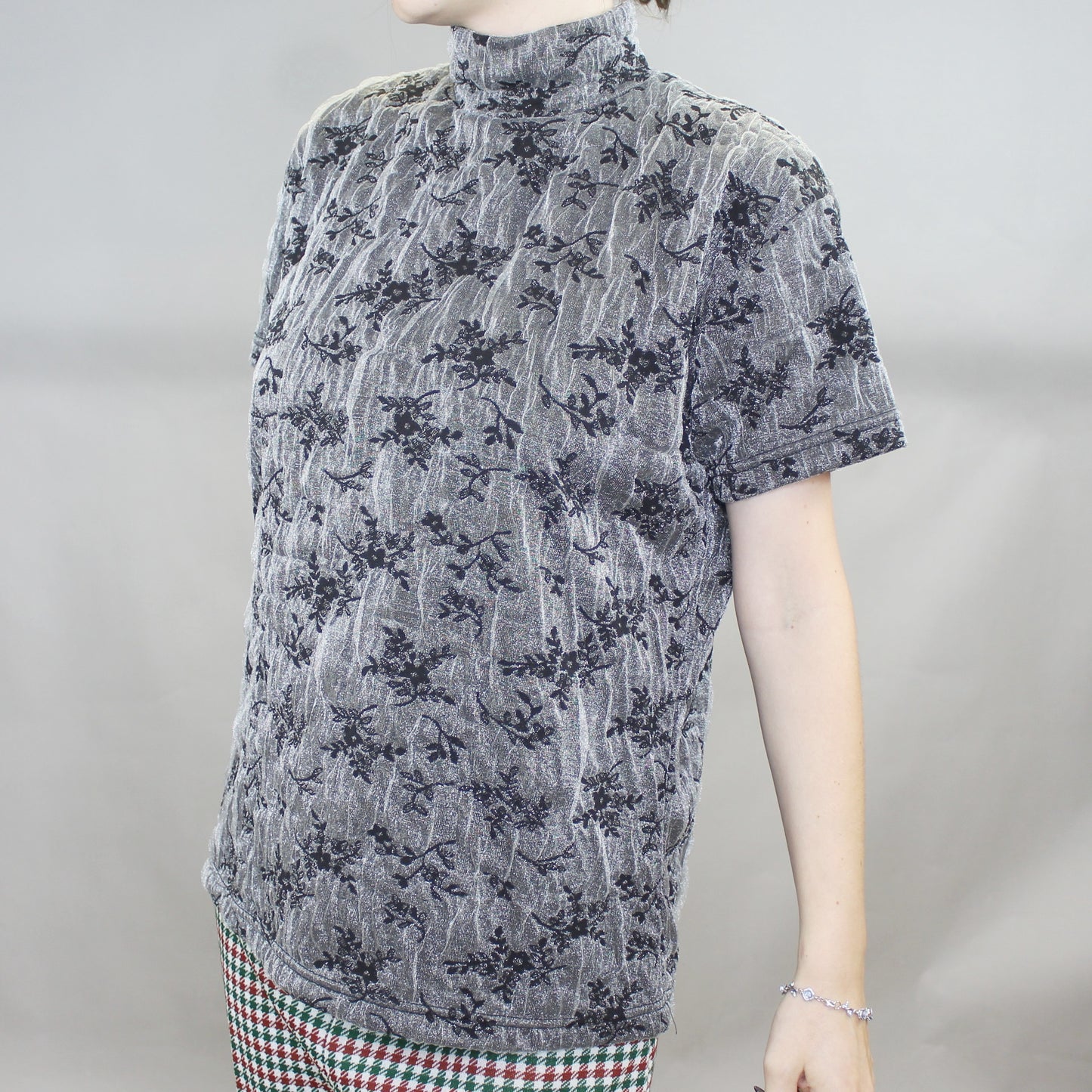 Vintage 90s Silver Mock Neck Tee by Frazier Lawrence