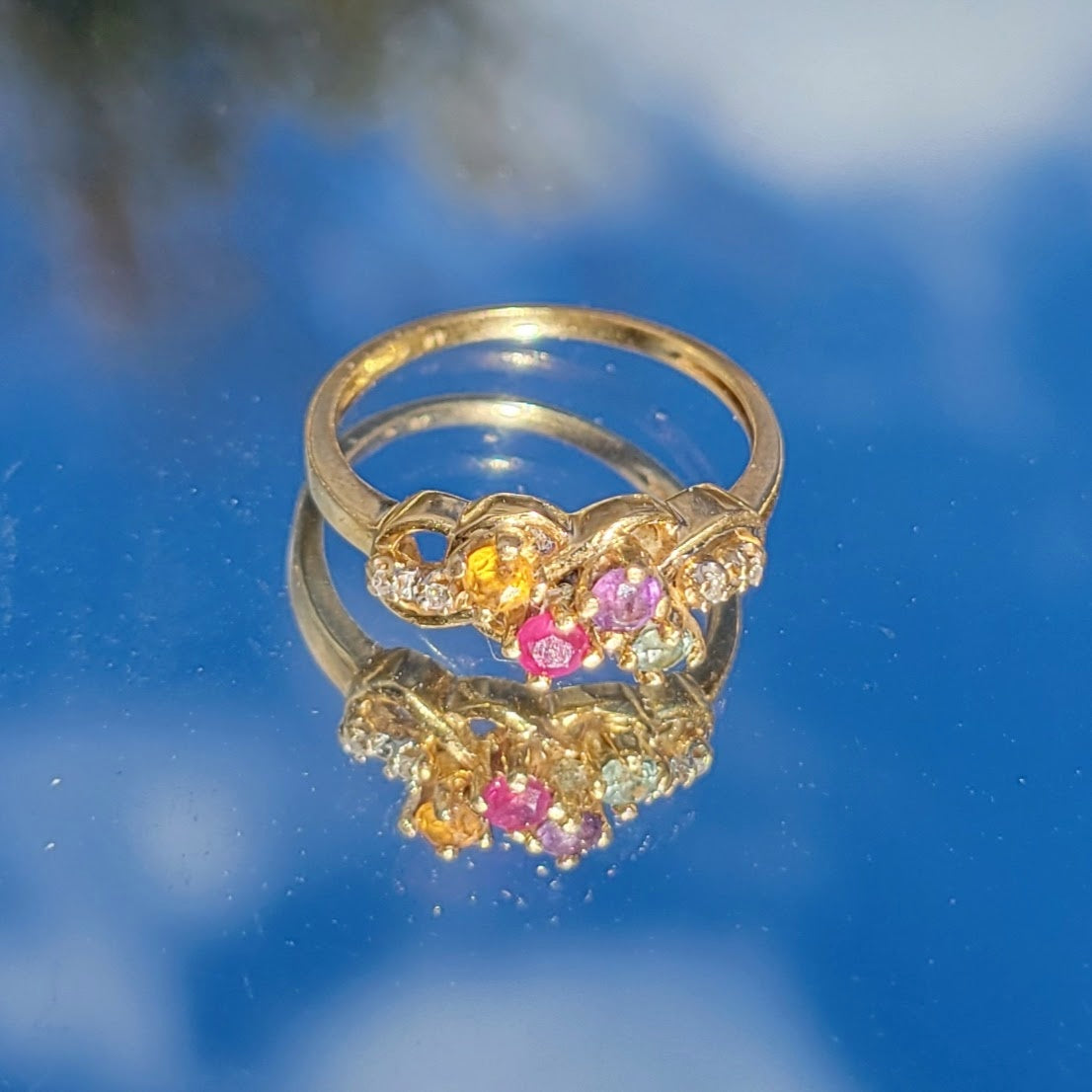 Vintage 90s 14k Gold Multi-stone Ring