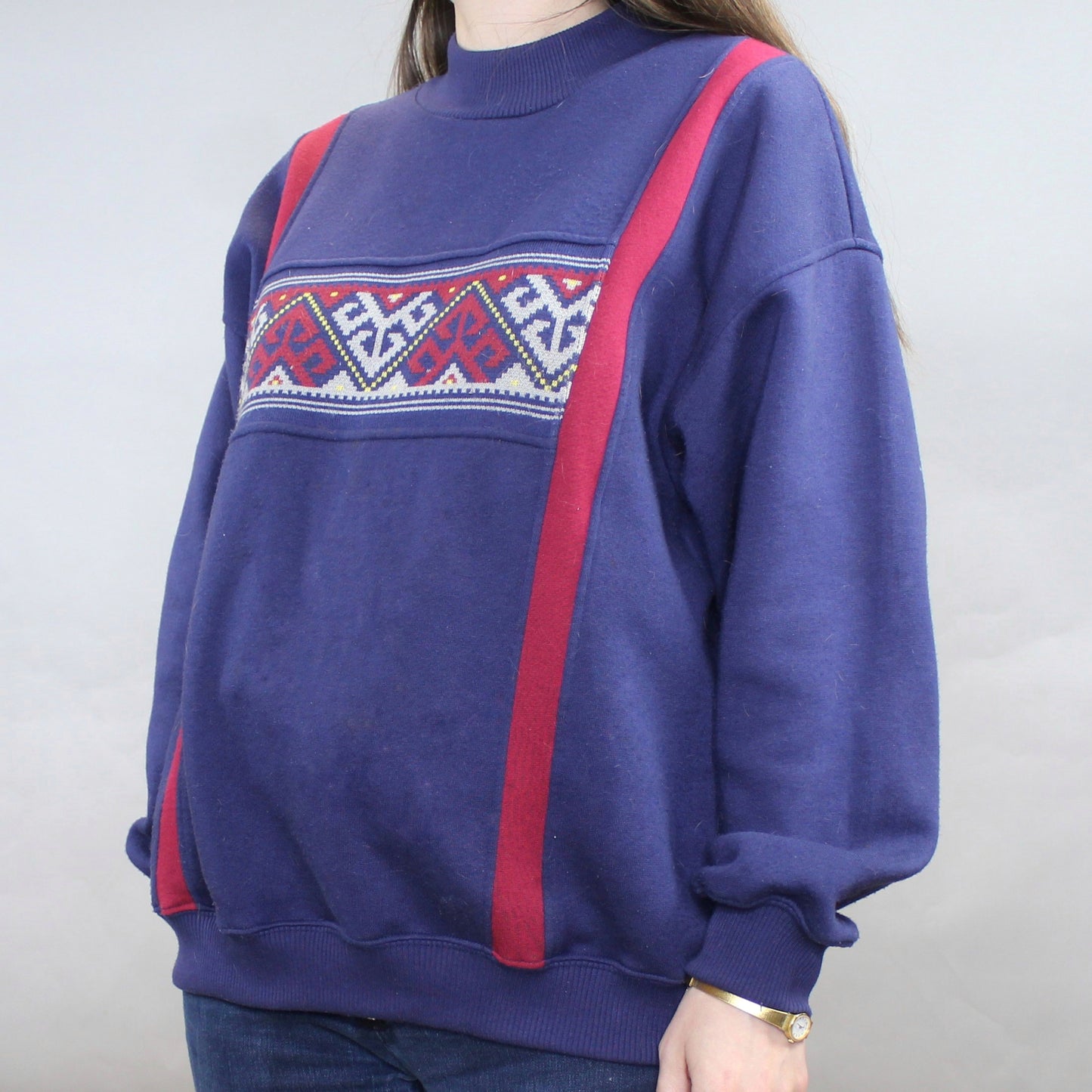 Vintage 80s Mock Neck Sweatshirt Navy