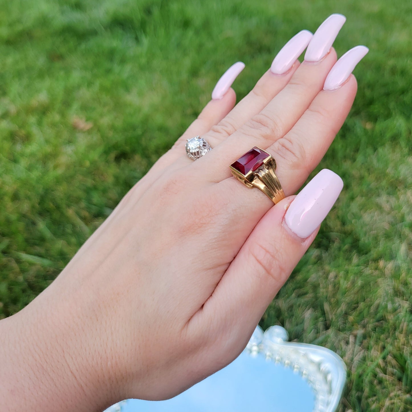 Antique Art Deco 10k Gold Giant Ruby Ring Men's Ring in Original Vintage 20s Celluloid Box by John A. Schultz