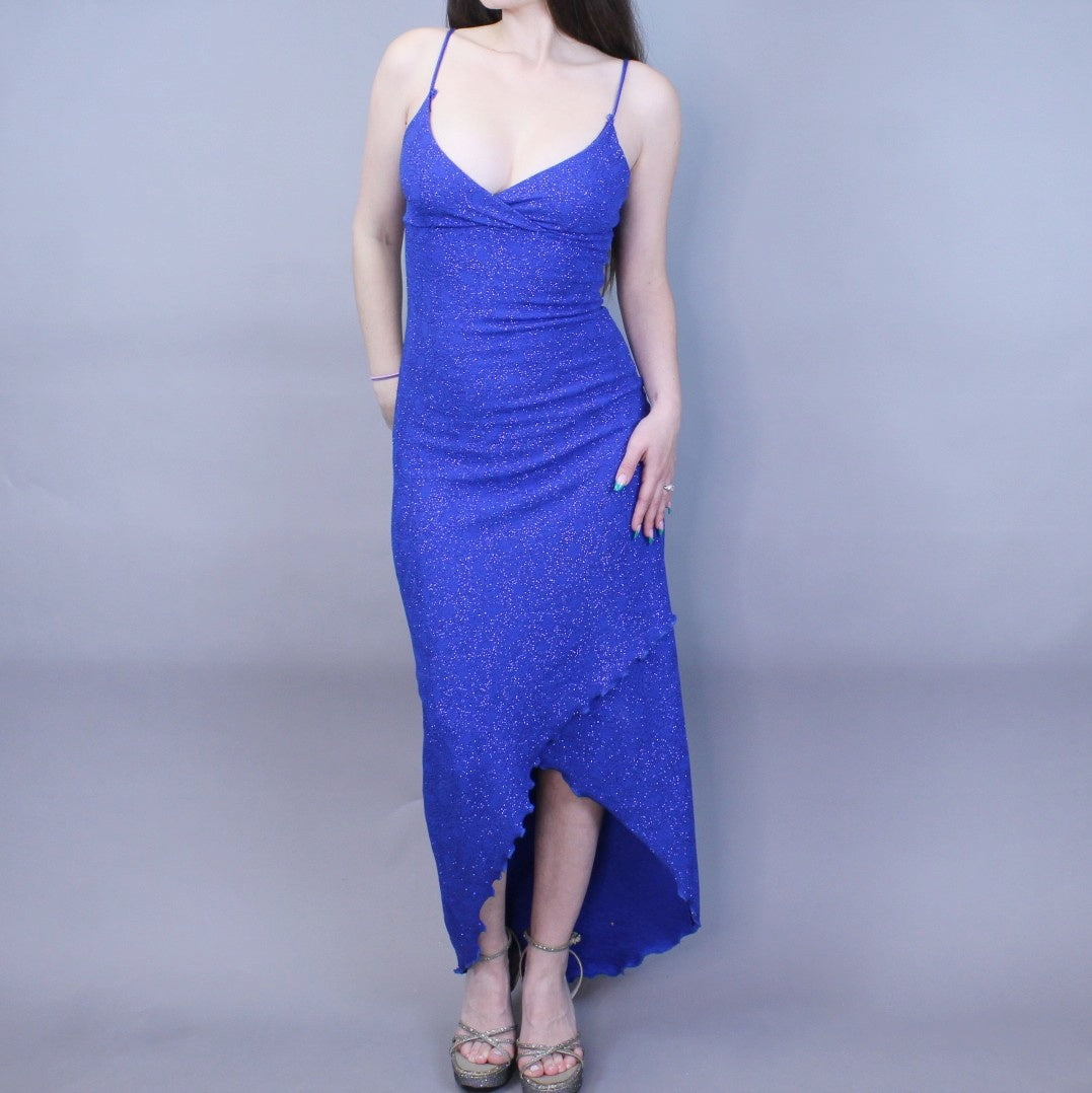 Vintage Y2k Blue Glitter Party Dress Hi-Low Bodycon by Hyphen