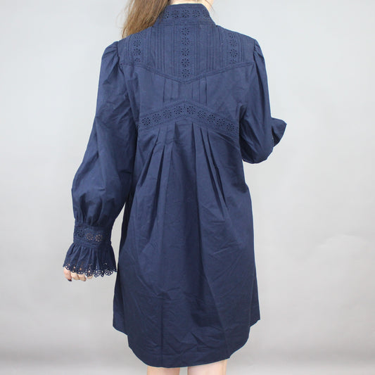Victorian Style Rebecca Taylor Mock Neck Poplin Lace Applique Shift Dress
