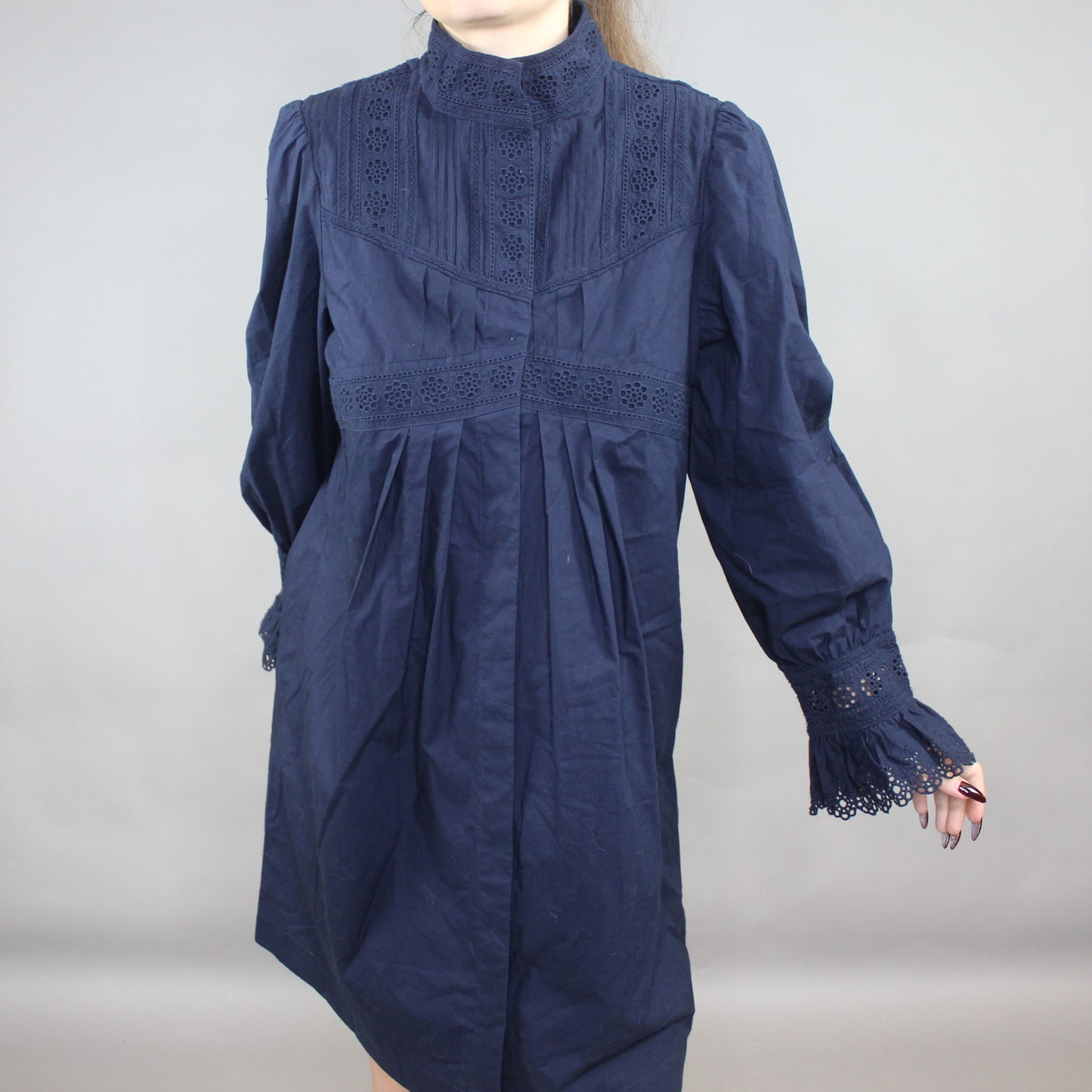 Victorian Style Rebecca Taylor Mock Neck Poplin Lace Applique Shift Dress