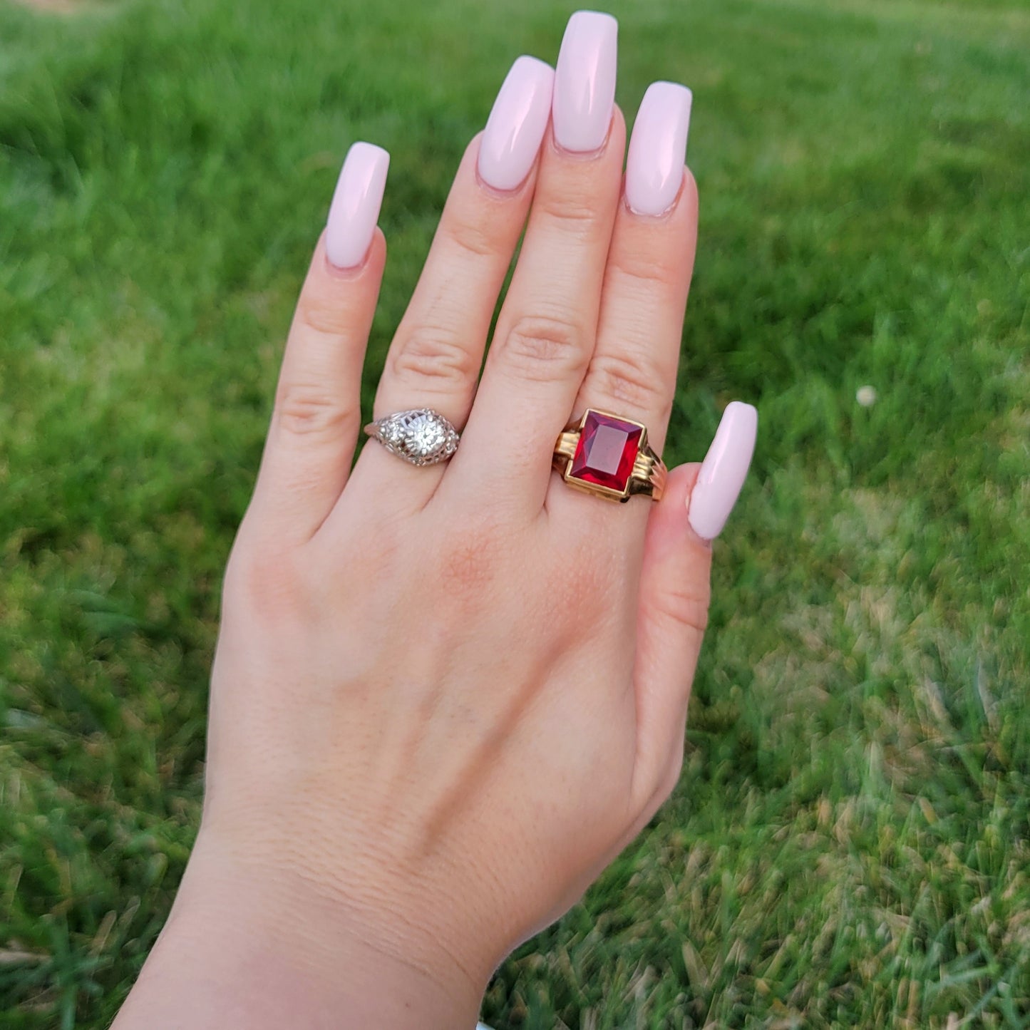 Antique Art Deco 10k Gold Giant Ruby Ring Men's Ring in Original Vintage 20s Celluloid Box by John A. Schultz