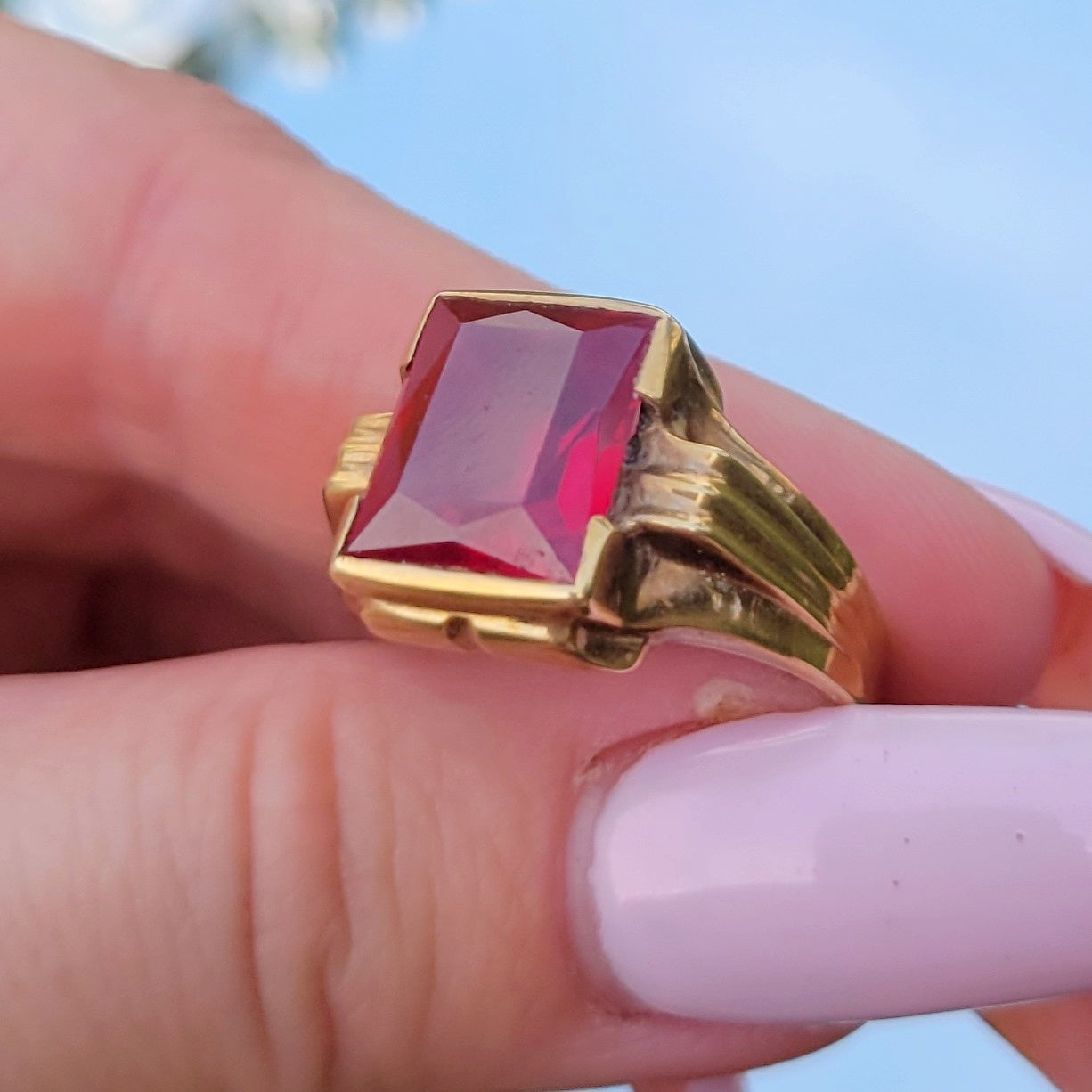 Antique Art Deco 10k Gold Giant Ruby Ring Men's Ring in Original Vintage 20s Celluloid Box by John A. Schultz