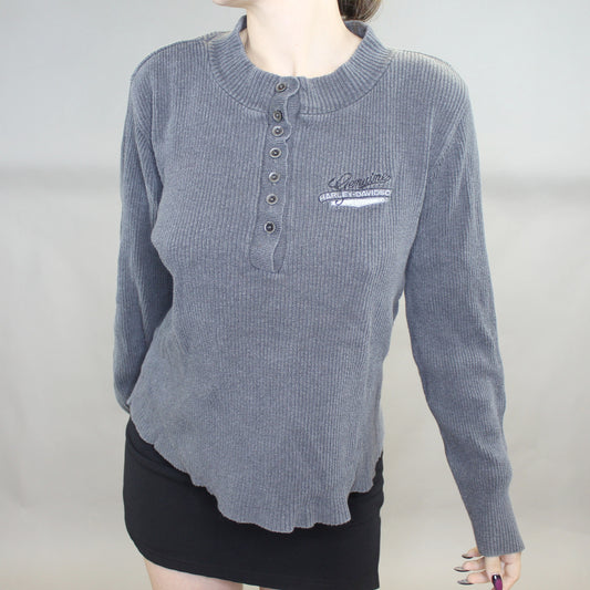 Vintage 90s Harley Davidson Ribbed Long Sleeve Henley