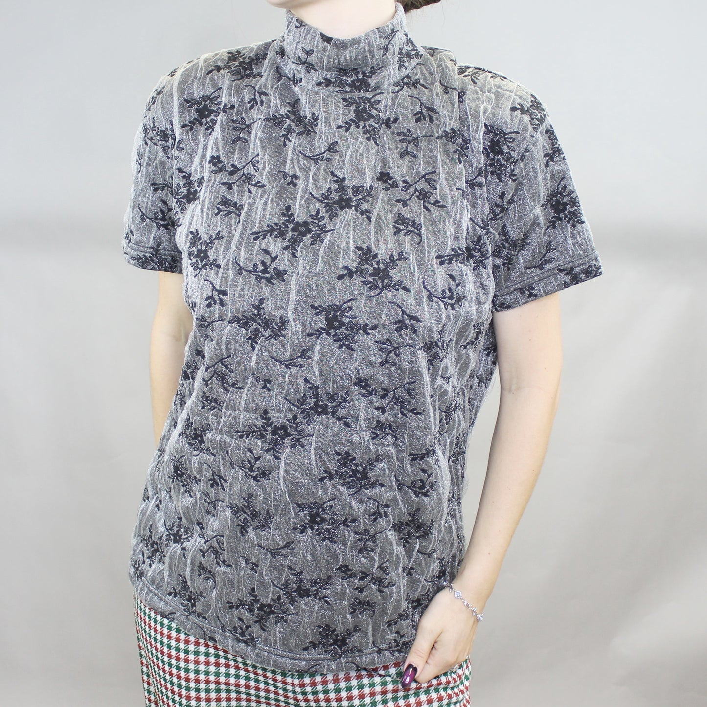Vintage 90s Silver Mock Neck Tee by Frazier Lawrence