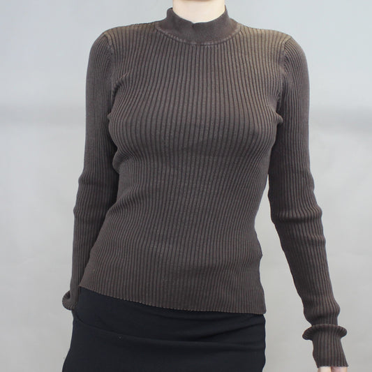 Vintage Y2k Long Sleeve Ribbed Mock Neck by August Silk