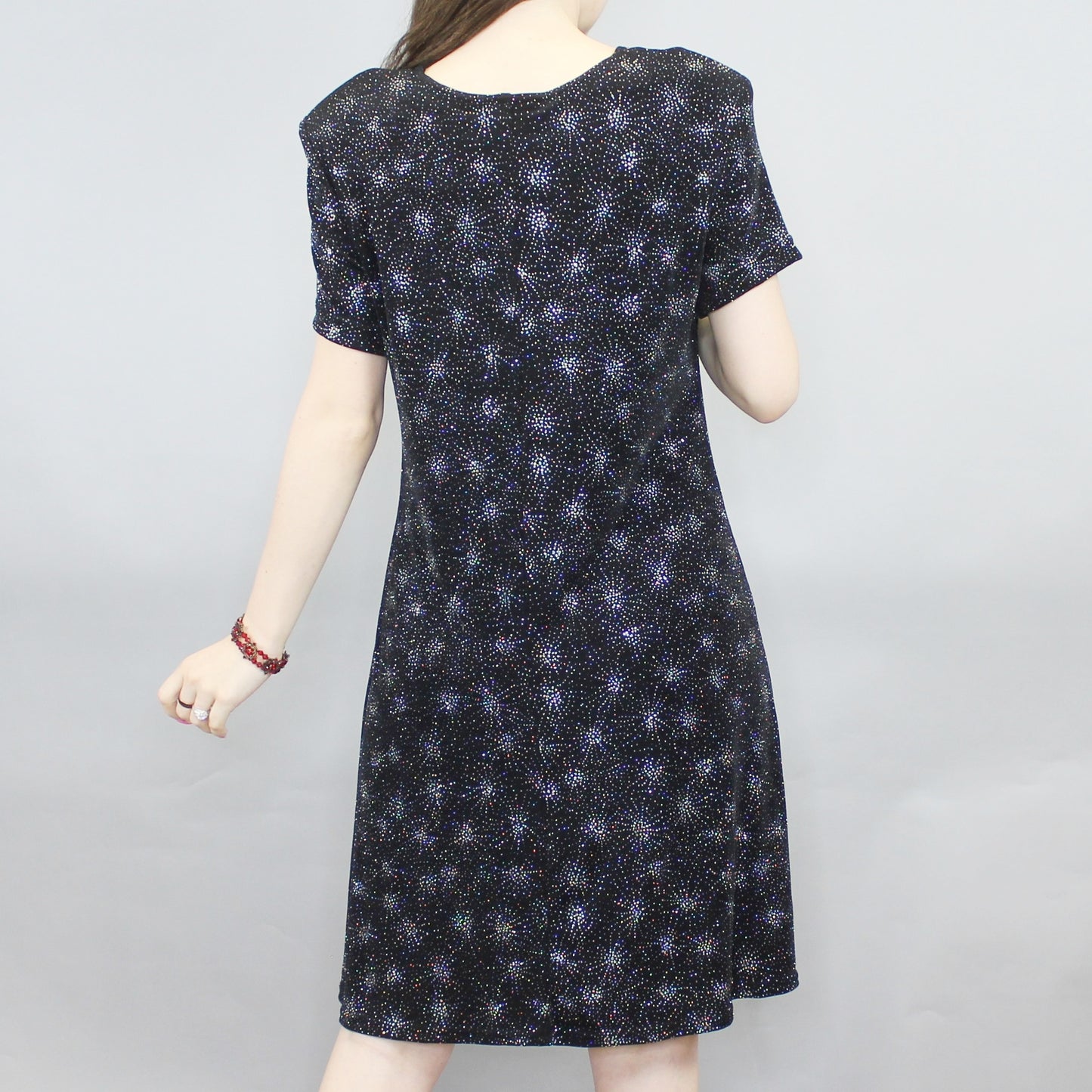 Vintage 90s Glitter Starburst T-shirt Mini Dress by Molly Malloy Evenings